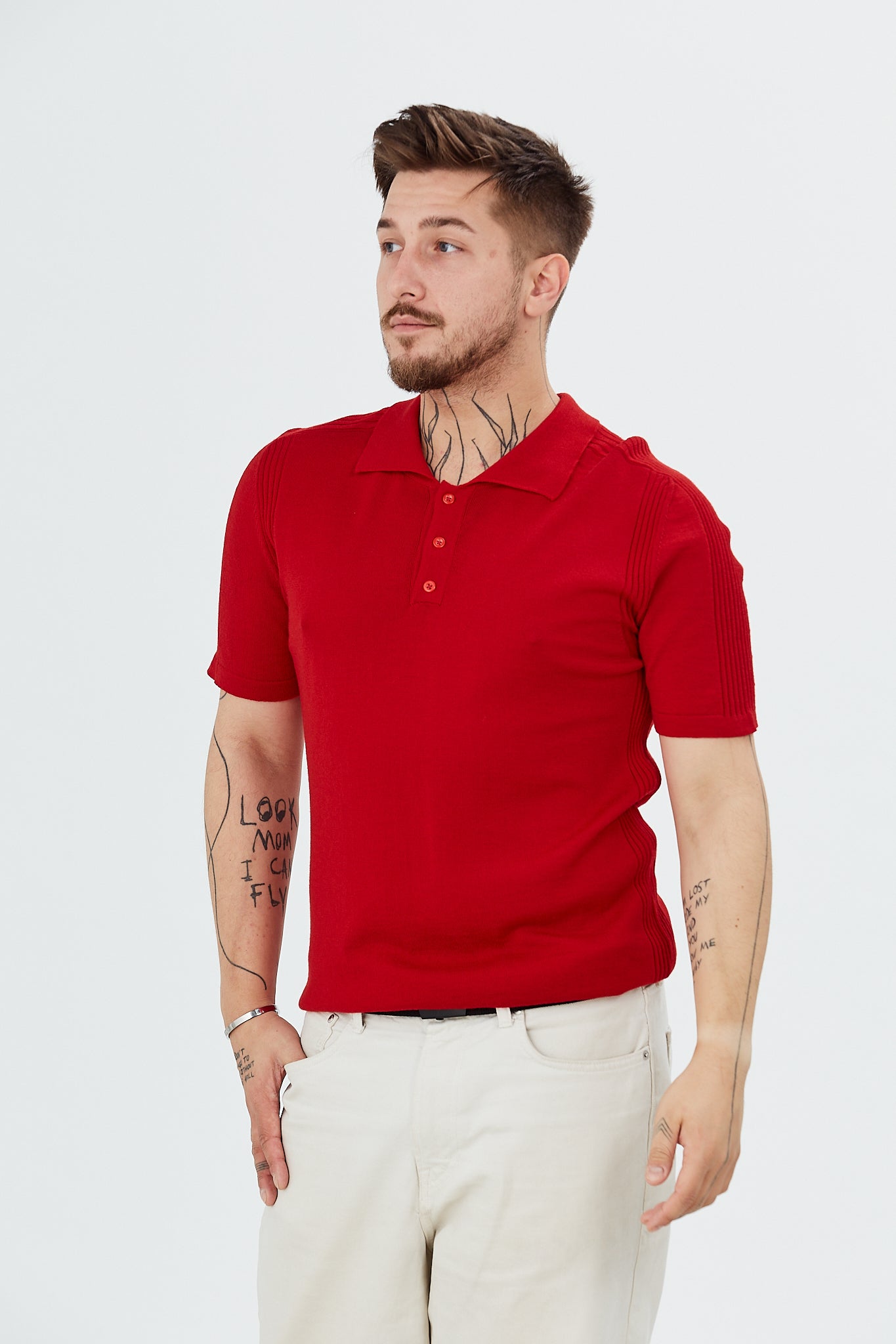 Sweater with short sleeves and polo collar