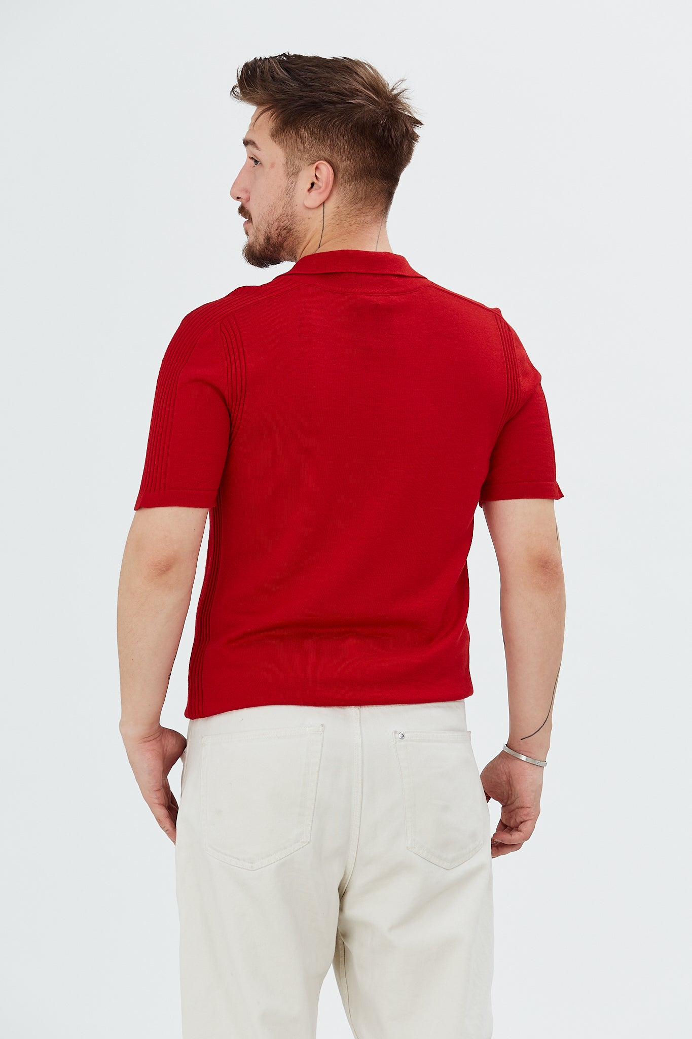 Sweater with short sleeves and polo collar