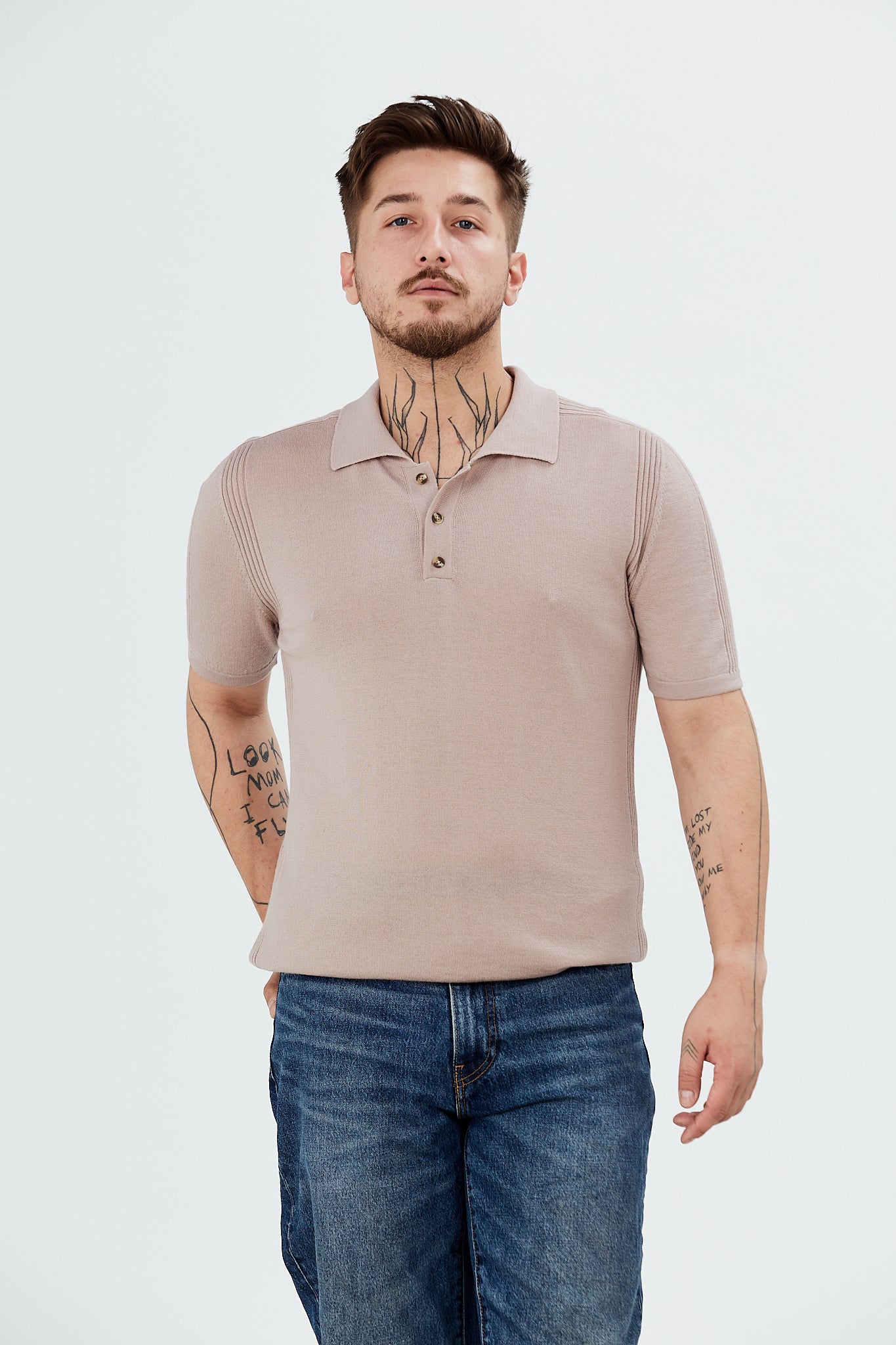 Sweater with short sleeves and polo collar