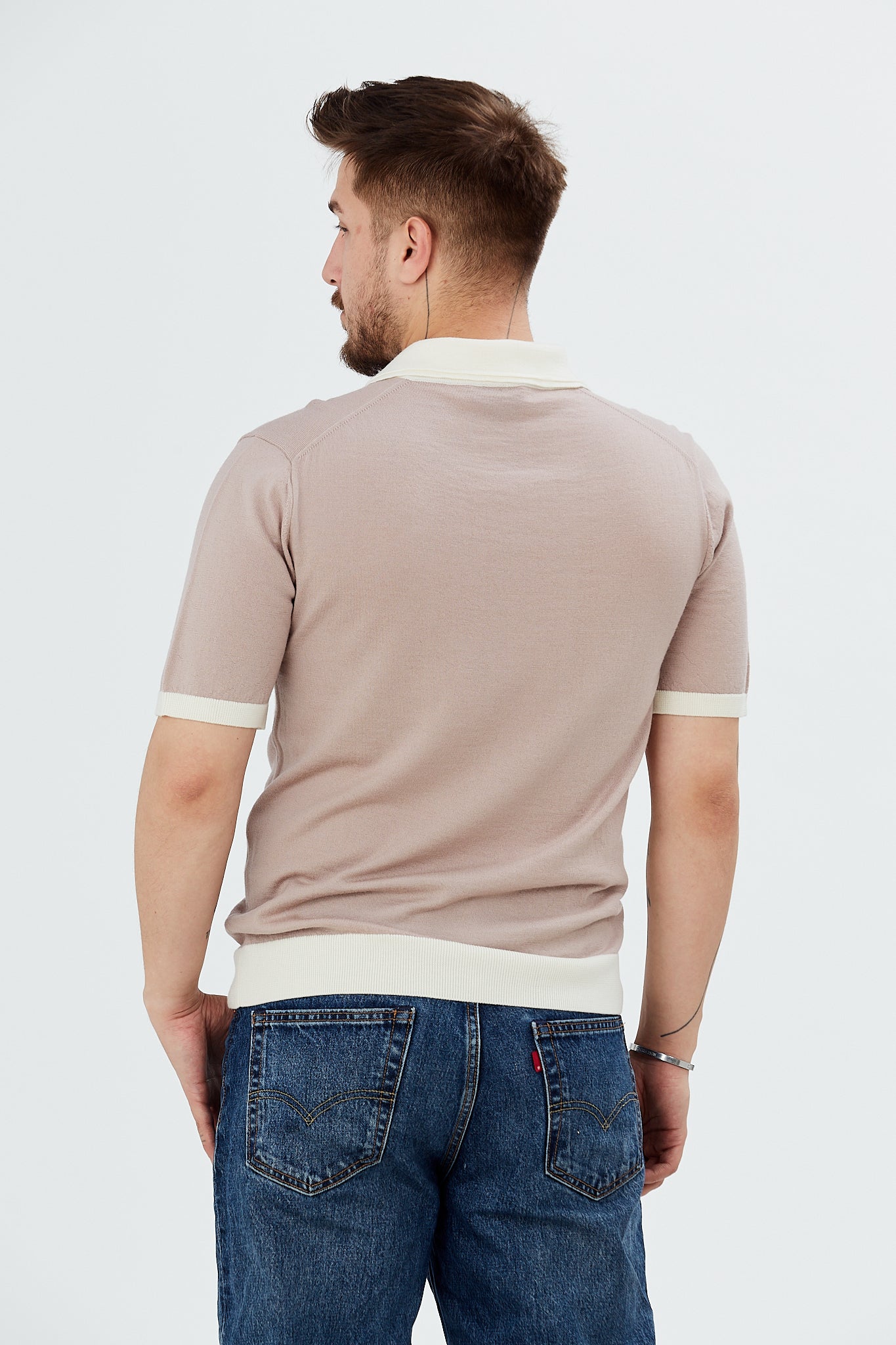 Sweater with short sleeves and contrasting polo collar