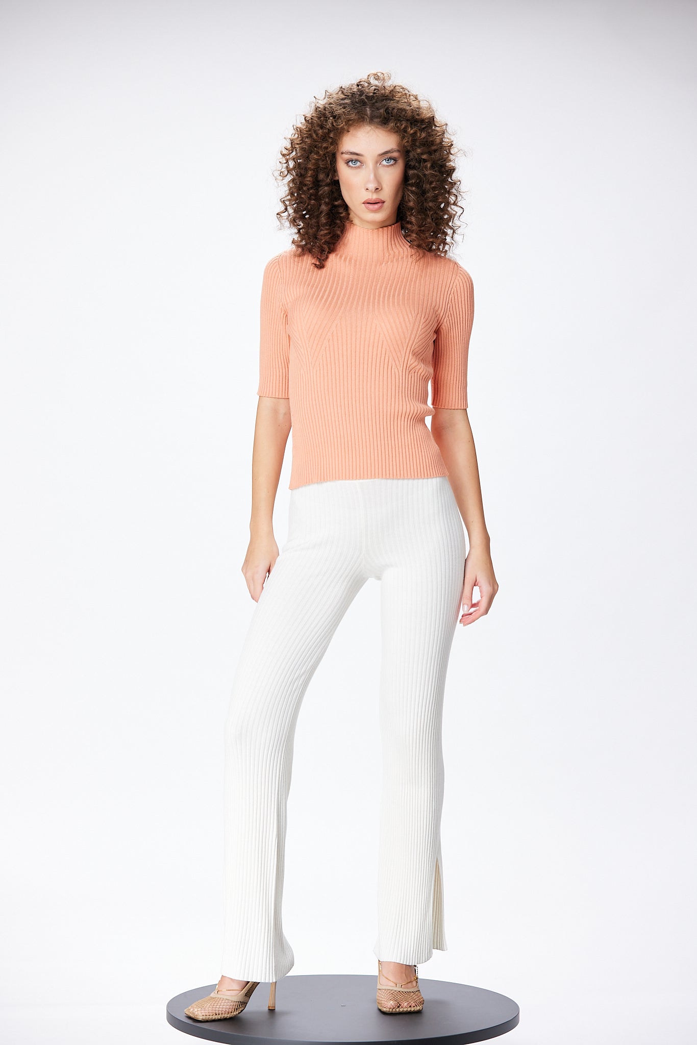 Sweater with three-quarter sleeves in organic cotton, cashmere and silk