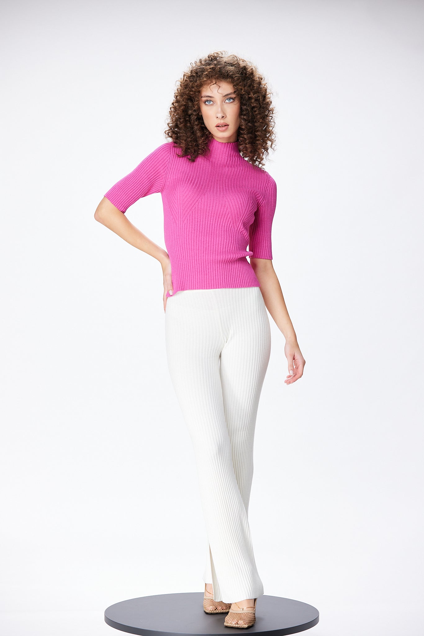 Sweater with three-quarter sleeves in organic cotton, cashmere and silk