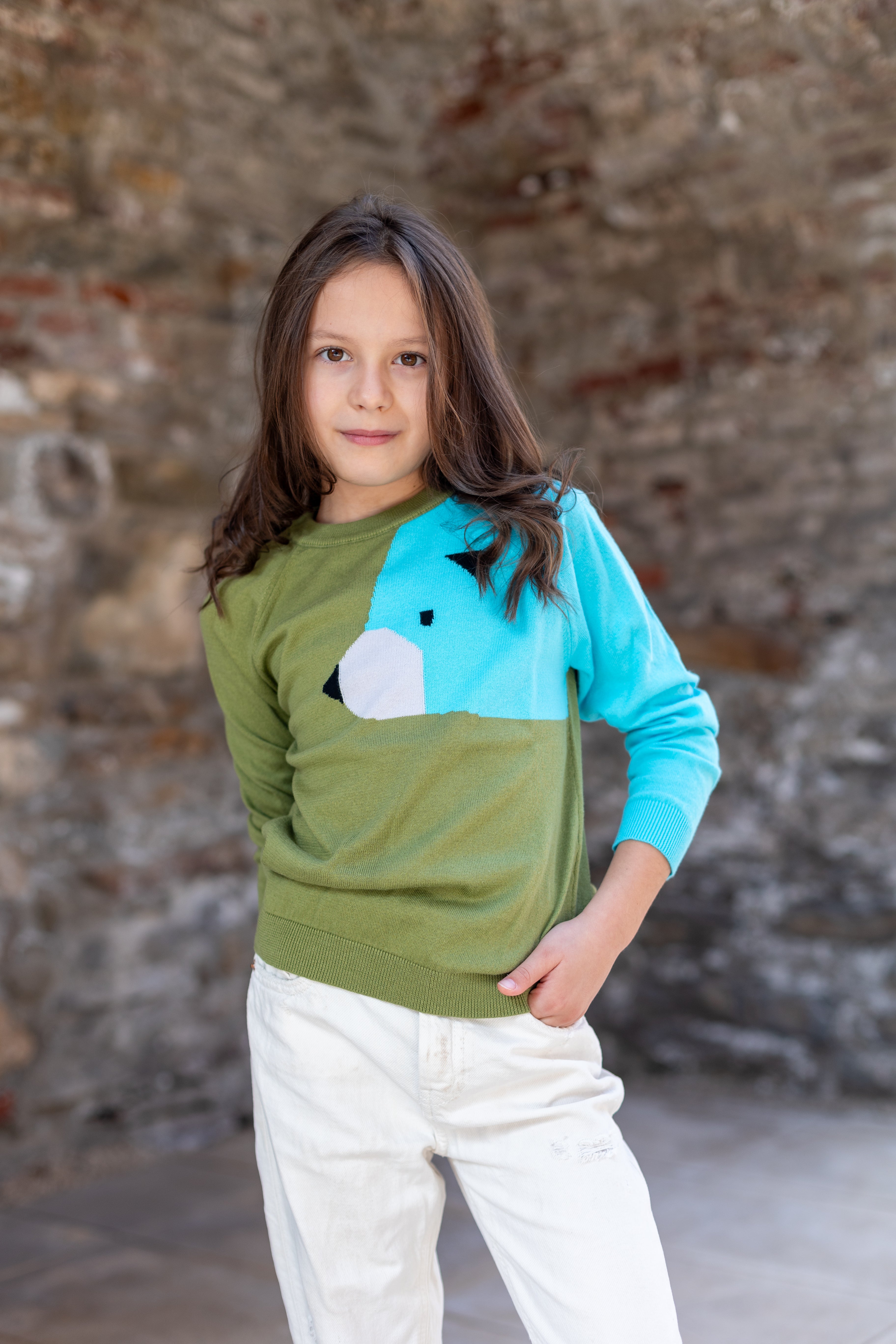 Children's sweater with bear illustration